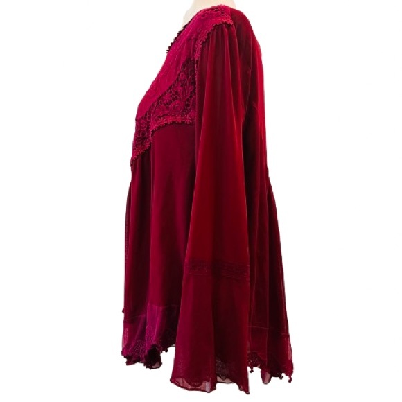 Indigo Thread Co Burgundy Lace Boho Tunic Top 1X - Picture 4 of 8